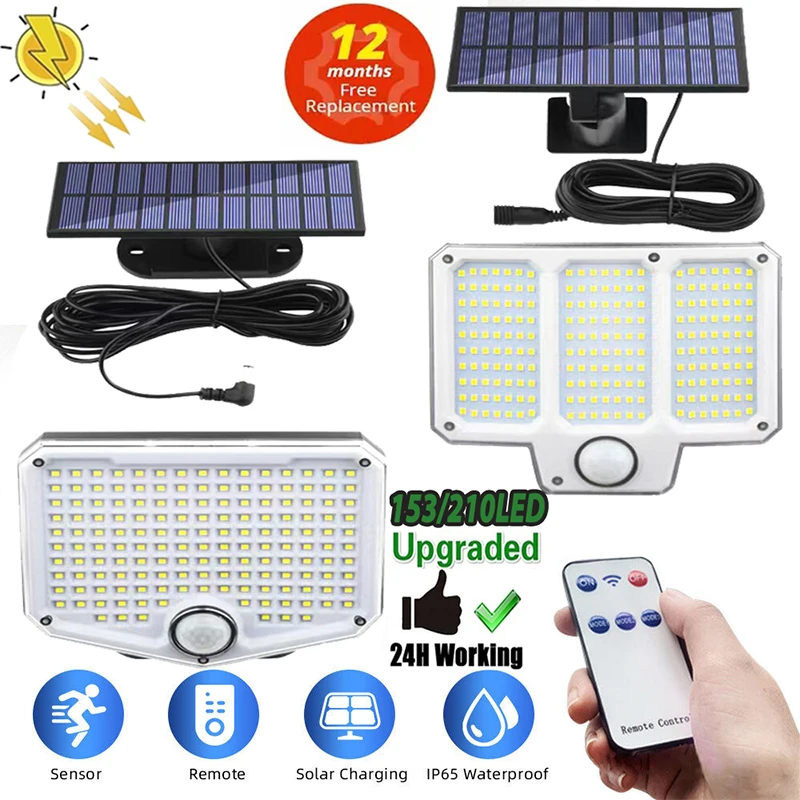Solar Light Outdoor 153/210LED Super Bright Motion Sensor Solar Strong Power LED Garden Wall Lamp IP65 Waterproof 3 Working Mode
Solar Light Outdoor 153/210LED Super Bright Motion Sensor Solar Strong Power LED Garden Wall Lamp IP65 Waterproof 3 Working Mode