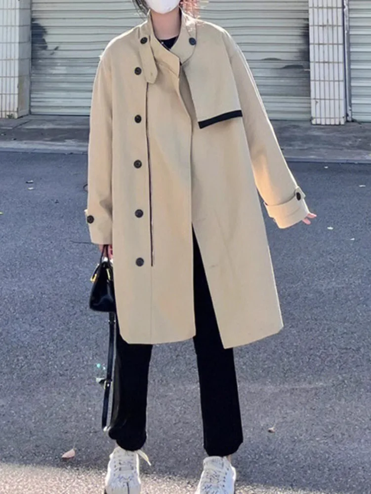 Тренчкот женский с воротником-стойкой, модная повседневная свободная подиумная ветровка в Корейском стиле, бежевая верхняя одежда, весна-осень
Тренчкот женский с воротником-стойкой, модная повседневная свободная подиумная ветровка в Корейском стиле, бежевая верхняя одежда, весна-осень