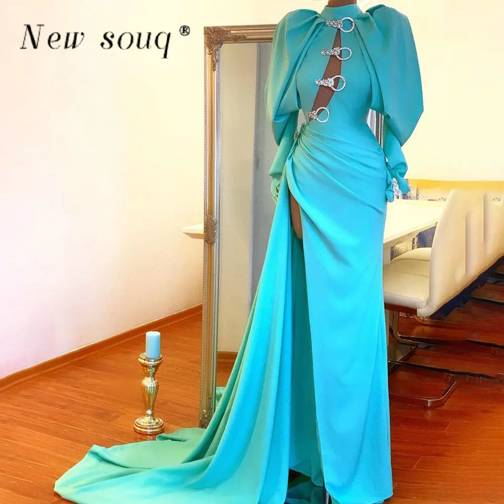 Arabic Fashion Turquoise Blue Puff Long Sleeves Evening Dresses with Sexy High Side Slit Wedding Banquet Dance Party Gowns
Arabic Fashion Turquoise Blue Puff Long Sleeves Evening Dresses with Sexy High Side Slit Wedding Banquet Dance Party Gowns