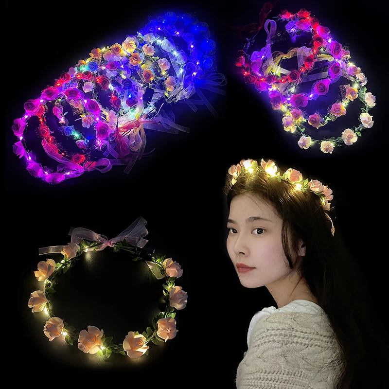 Glowing Garland Headband Fashion Bride Wreath Rose Flower Crown LED Luminous Hairband Girls Gifts Wedding Party Decorations
Glowing Garland Headband Fashion Bride Wreath Rose Flower Crown LED Luminous Hairband Girls Gifts Wedding Party Decorations