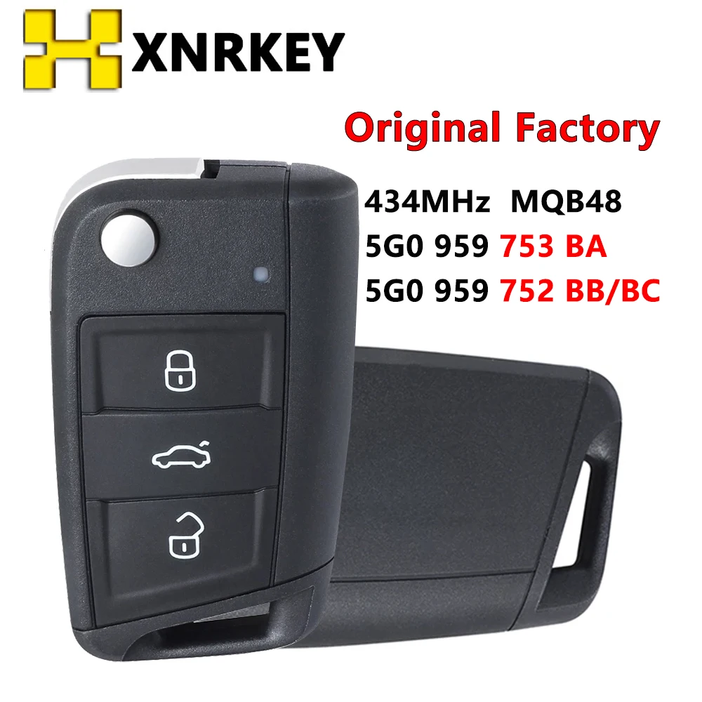 XNRKEY Original Car Flip Remote Key Fob 434MHz MQB48 for VW Golf MK7 Jetta Skoda Octavia Superb Touran Tiguan 5G0 959 753 BA
XNRKEY Original Car Flip Remote Key Fob 434MHz MQB48 for VW Golf MK7 Jetta Skoda Octavia Superb Touran Tiguan 5G0 959 753 BA