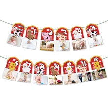 New Born Cartoon Farm Animals Dog Big Chick Baby Shower Party DIY BIRTHDAY Party Photo Display Banner Buntings Party Decorations