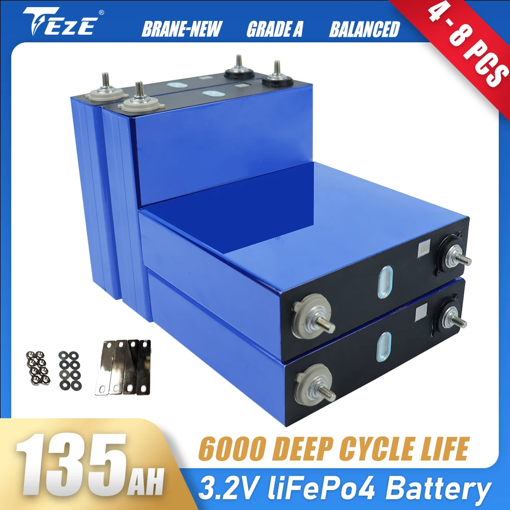 NEW 3.2v 135Ah Lifepo4 Lithium Iron Phosphate Solar Cell Deep Cycle Rechargeable Battery 4-8PCS for 12V 24V Golf Cart RV Boat
NEW 3.2v 135Ah Lifepo4 Lithium Iron Phosphate Solar Cell Deep Cycle Rechargeable Battery 4-8PCS for 12V 24V Golf Cart RV Boat