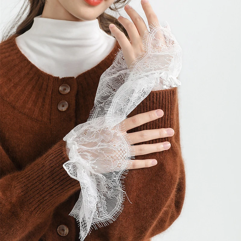Women Girls Fake Flared Sleeves temperament Double Layer Lace Pleated Ruched False Cuffs Sweater Blouse Wrist Warmers
Women Girls Fake Flared Sleeves temperament Double Layer Lace Pleated Ruched False Cuffs Sweater Blouse Wrist Warmers
