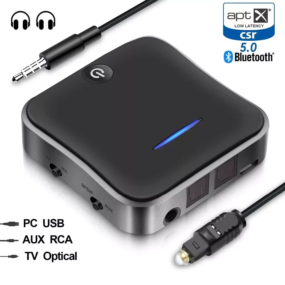 Bluetooth 5.0 Transmitter Receiver Wireless aptX HD Low Latency Audio 3.5mm Aux/RCA&Optical Adapter for TV/Headphone/Car, Pair 2
Bluetooth 5.0 Transmitter Receiver Wireless aptX HD Low Latency Audio 3.5mm Aux/RCA&Optical Adapter for TV/Headphone/Car, Pair 2