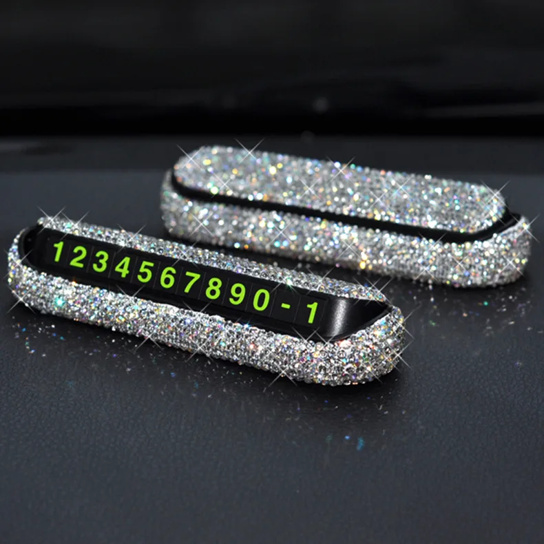 

Rhinestones Diamond Hideable Temporary Car Parking Card Phone Number Card Plate Telephone Numbers Card Crystal Car Stickers