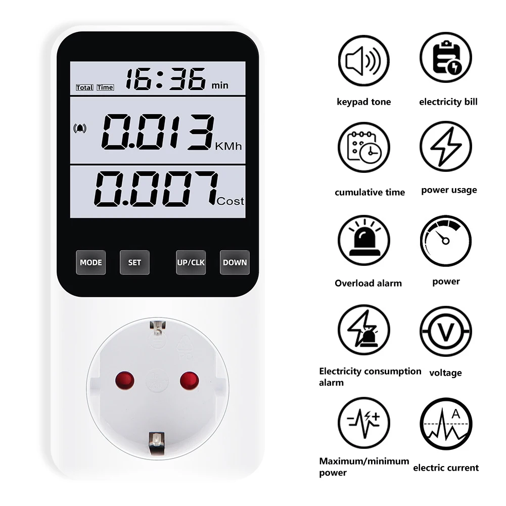 Power Consumption Meter Socket Energy Cost Meter PowerMeter 3680W White Backlight For Computers Game Consoles Printers TV
Power Consumption Meter Socket Energy Cost Meter PowerMeter 3680W White Backlight For Computers Game Consoles Printers TV
