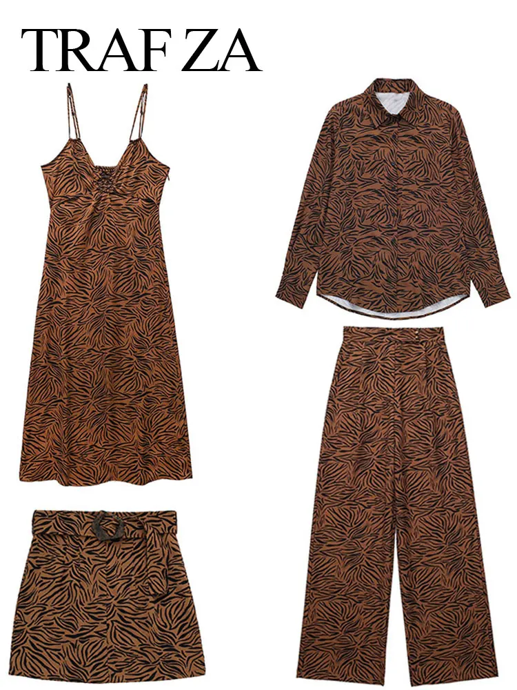 TRAF ZA Retro Brown Zebra Print Shirts Skirts Dresses Trousers Women's Clothing Four Piece Variety of Wear Fashion Lady Suits
TRAF ZA Retro Brown Zebra Print Shirts Skirts Dresses Trousers Women's Clothing Four Piece Variety of Wear Fashion Lady Suits