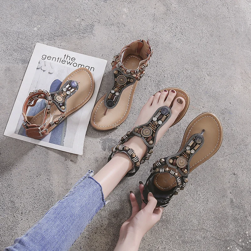 Boho Style Beaded Beach Flat Pearl Clip Toe Sandals Ethnic Flip Flops Gladiator Sandalias Fashion Zipper Sandals Flat Rome Shoes
Boho Style Beaded Beach Flat Pearl Clip Toe Sandals Ethnic Flip Flops Gladiator Sandalias Fashion Zipper Sandals Flat Rome Shoes