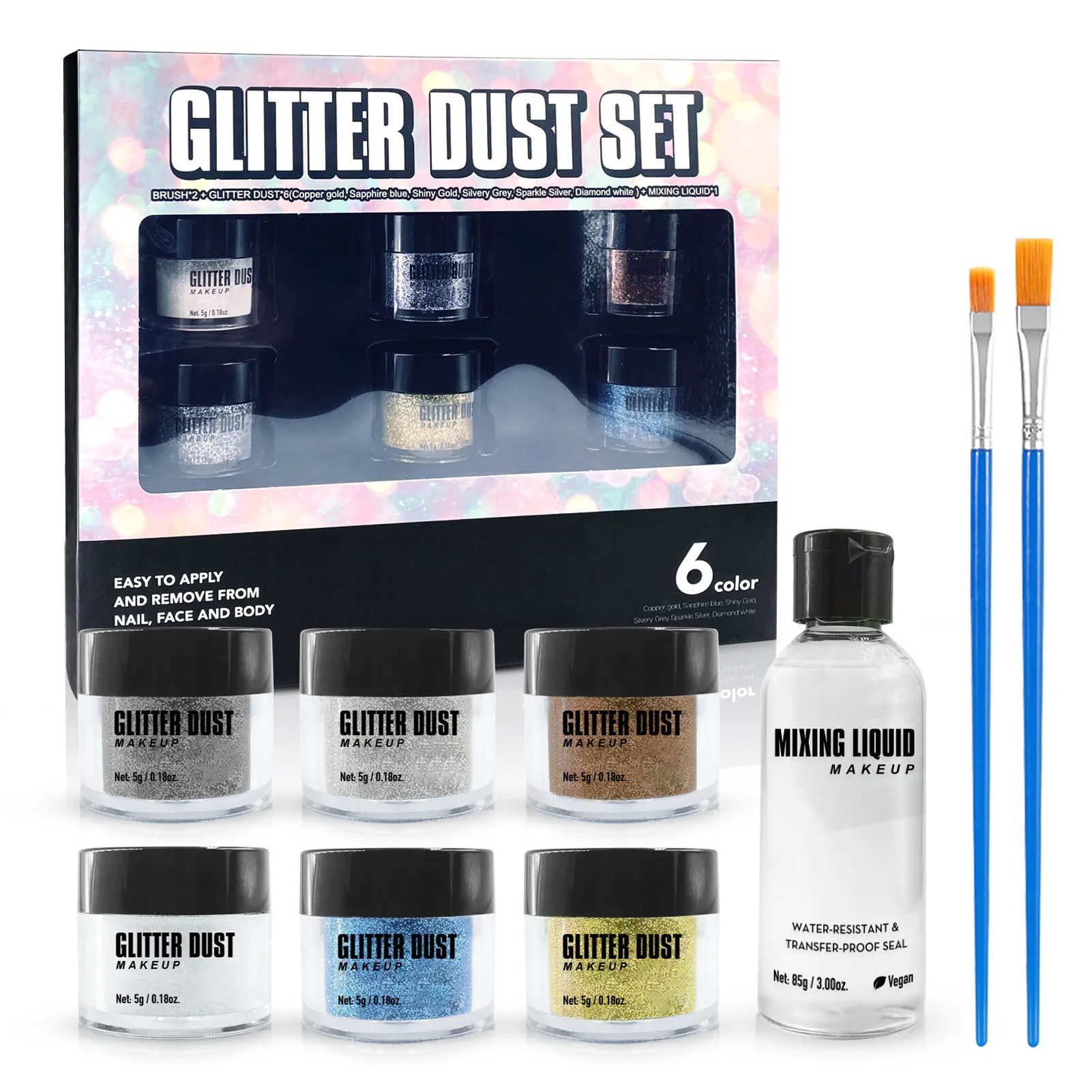 Body Glitter Powder Gel 6 Colors Face Makeup Glitter Powder Easy Removal Waterproof Long Lasting for Nail Art for Children
Body Glitter Powder Gel 6 Colors Face Makeup Glitter Powder Easy Removal Waterproof Long Lasting for Nail Art for Children