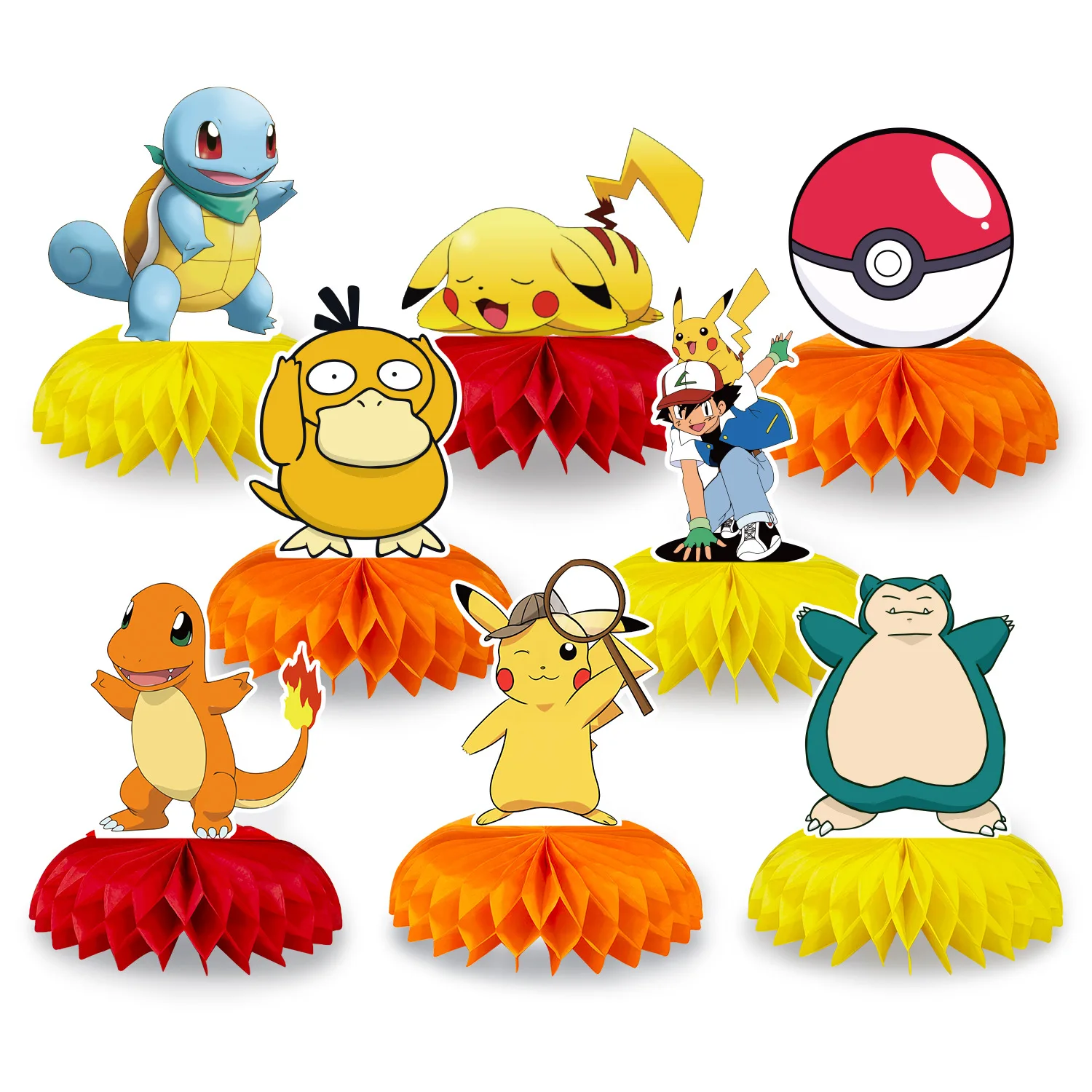 8pcs Pokemon Pikachu Charmander Theme Honeycomb Ball Desktop Decorations Honeycomb Paper Fan Set Birthday Party Supplies
8pcs Pokemon Pikachu Charmander Theme Honeycomb Ball Desktop Decorations Honeycomb Paper Fan Set Birthday Party Supplies