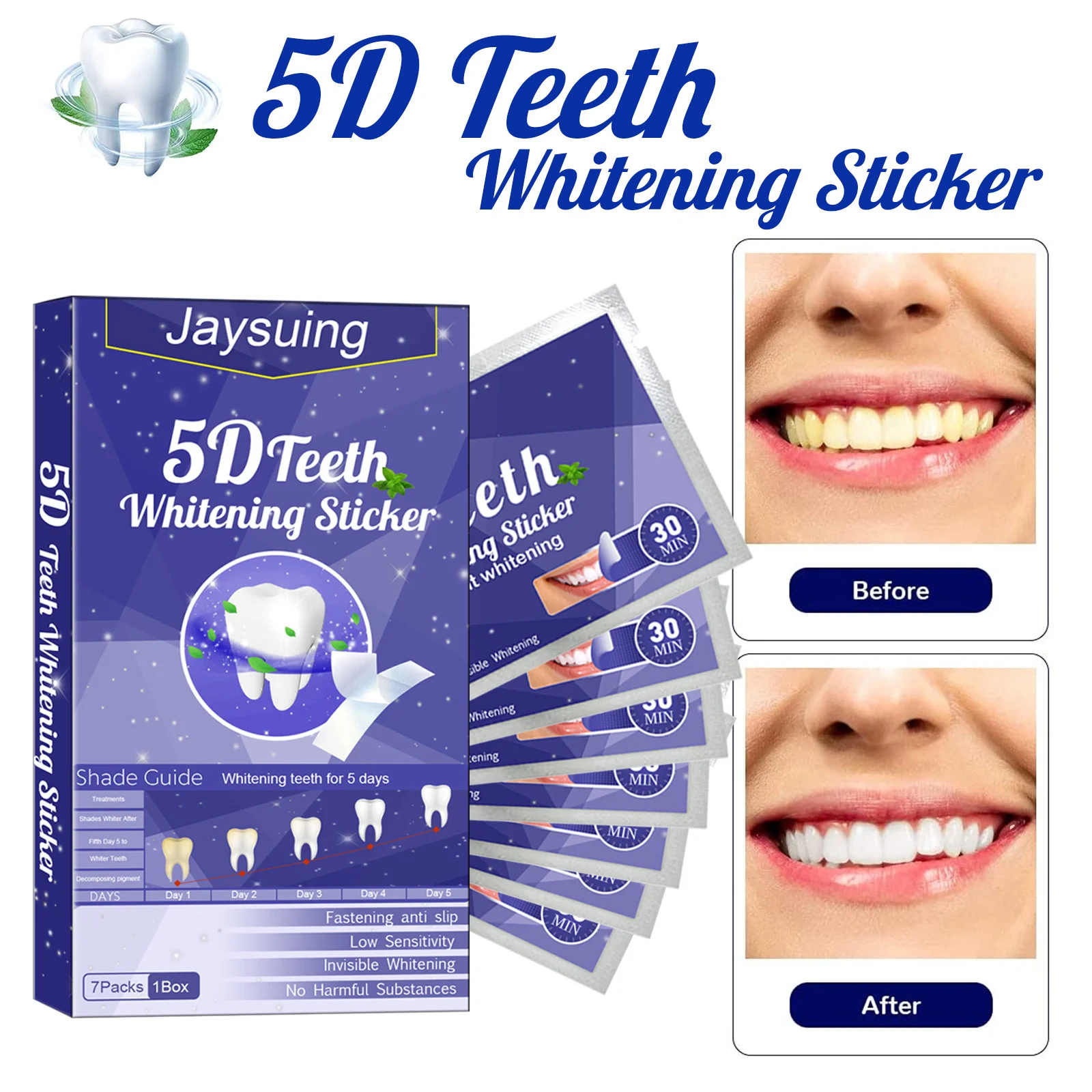 

5D Gel Teeth Whitening Strips Bleaching Remove Plaque Stains Yellow Tooth Fresh Breath Cleaning Oral Hygiene Dental Care Tools