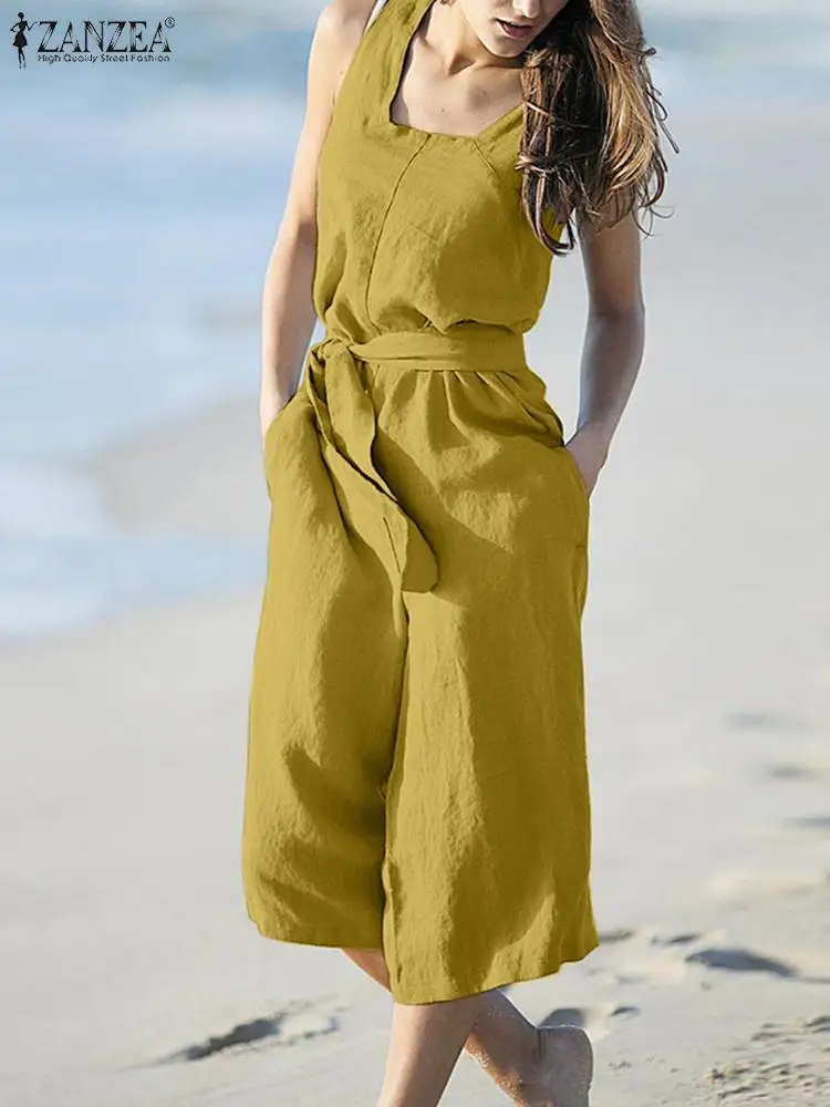 2022 ZANZEA Summer Jumpsuits Wide Leg Playsuits Stylish Women Sleeveless Rompers Casual Solid Loose Beach Overalls Oversized
2022 ZANZEA Summer Jumpsuits Wide Leg Playsuits Stylish Women Sleeveless Rompers Casual Solid Loose Beach Overalls Oversized