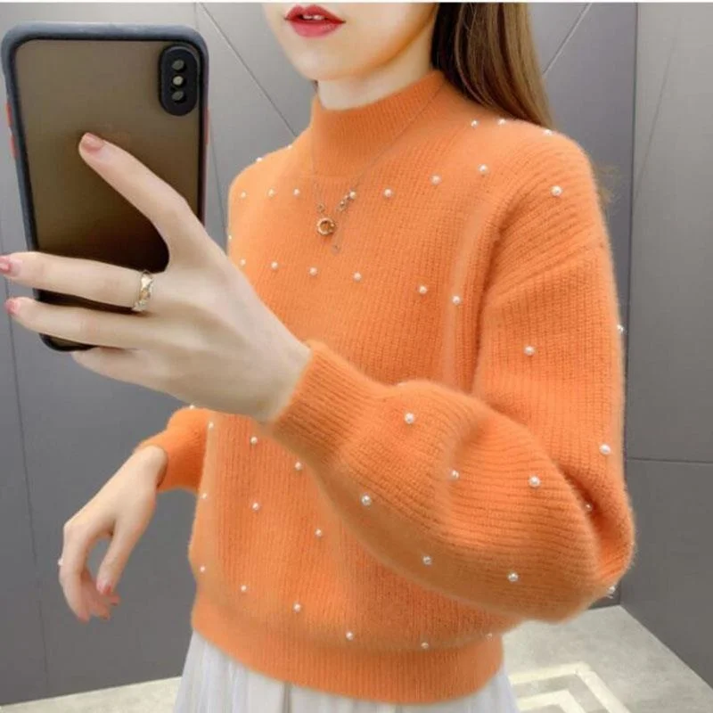 Women Beading Sweaterr 2022 Autumn Winte Fashion Mock Neck Long Sleeve Solid Color Loose Pullovers Pull Femme Hiver New
Women Beading Sweaterr 2022 Autumn Winte Fashion Mock Neck Long Sleeve Solid Color Loose Pullovers Pull Femme Hiver New