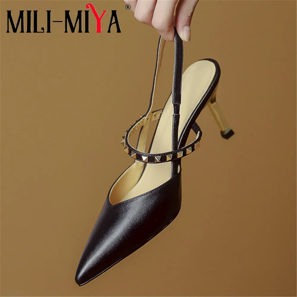 MILI-MIYA Sexy Pointed Toe Women Cow Leather Pumps Slingback Thin Heels Slip On Fashion Classic Rivet Dress Party Summer Shoes
MILI-MIYA Sexy Pointed Toe Women Cow Leather Pumps Slingback Thin Heels Slip On Fashion Classic Rivet Dress Party Summer Shoes