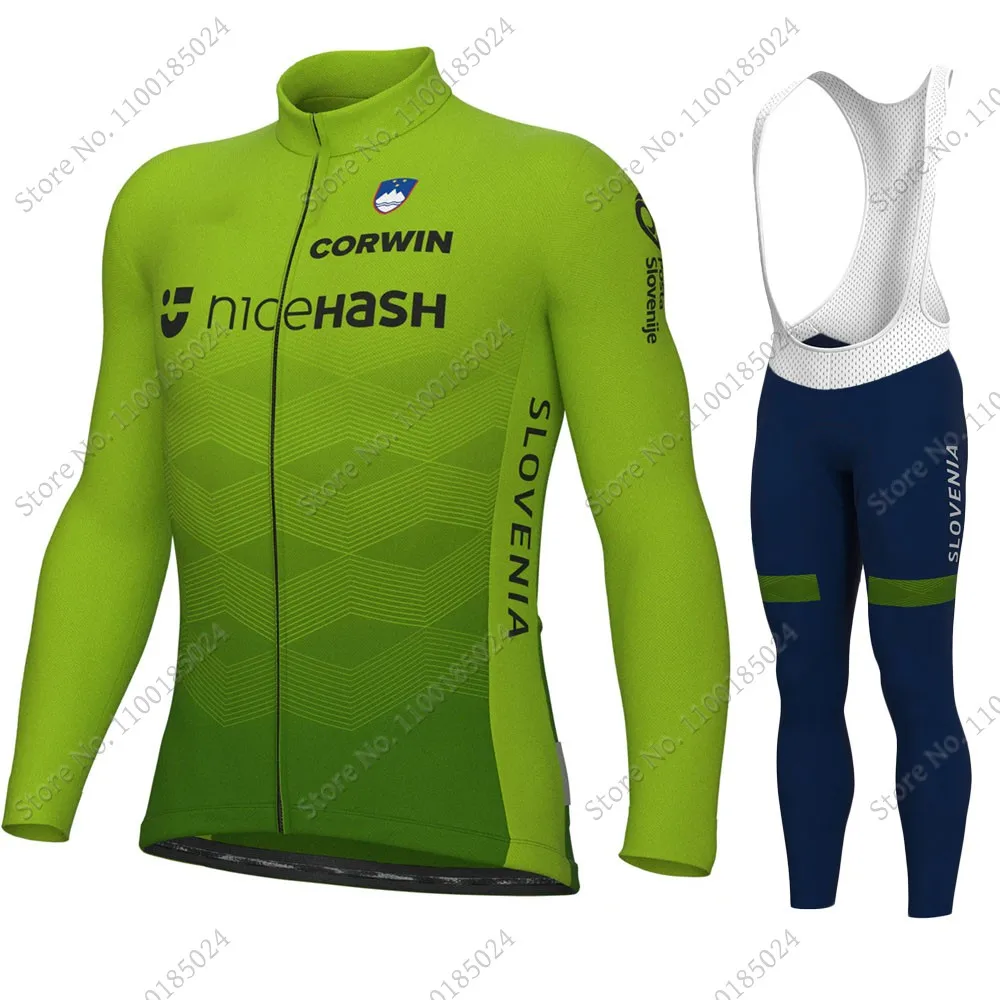 

2022 Slovenia National Team Cycling Jersey Set Summer Green Long Sleeve Clothing Suit MTB Bike Road Pants Bib Ropa Ciclismo