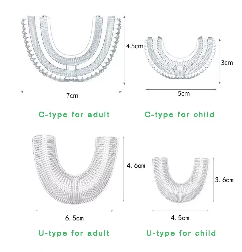 U Shape C Type Silicone Replacement Brush Head for Electric Toothbrush 360 Degrees Automatic Sonic Adult Kid Children Tooth
U Shape C Type Silicone Replacement Brush Head for Electric Toothbrush 360 Degrees Automatic Sonic Adult Kid Children Tooth