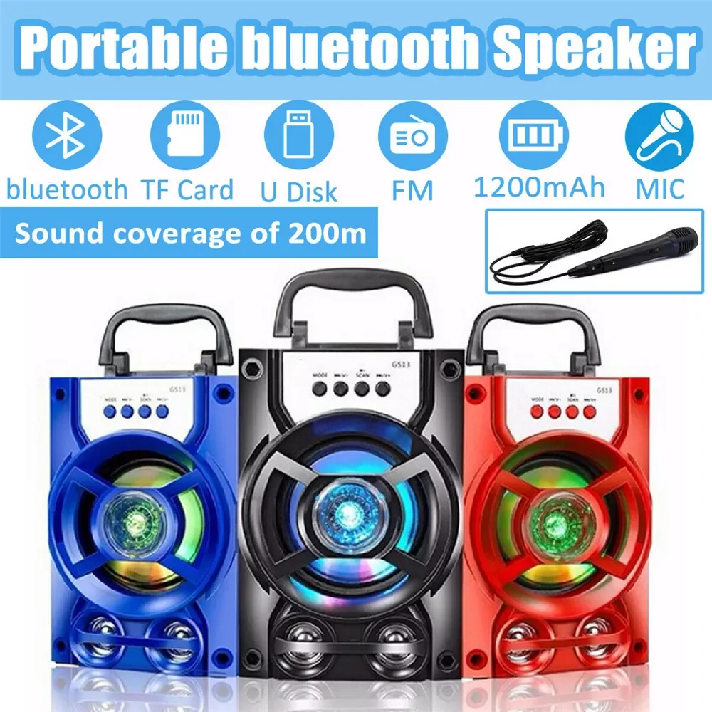 Bluetooth Speaker With Microphone Colorful LED Light Rechargeable Party Karaoke Machine Supports TF Card/USB FM
Bluetooth Speaker With Microphone Colorful LED Light Rechargeable Party Karaoke Machine Supports TF Card/USB FM