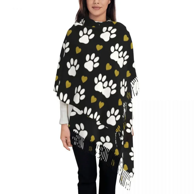 Custom Printed Trendy Pattern Of Paw Scarf Men Women Winter Warm Scarves White Dog Paws Gold Heart Shawls Wraps 
Custom Printed Trendy Pattern Of Paw Scarf Men Women Winter Warm Scarves White Dog Paws Gold Heart Shawls Wraps