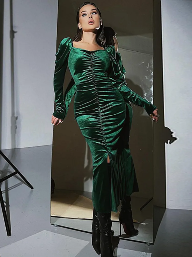 Laxsesu Ruched Midi Dress for Women Autumn Winter Full Sleeves Bodycon Robe 2022 Square Collar Split Long Evening Dress Vestidos
Laxsesu Ruched Midi Dress for Women Autumn Winter Full Sleeves Bodycon Robe 2022 Square Collar Split Long Evening Dress Vestidos