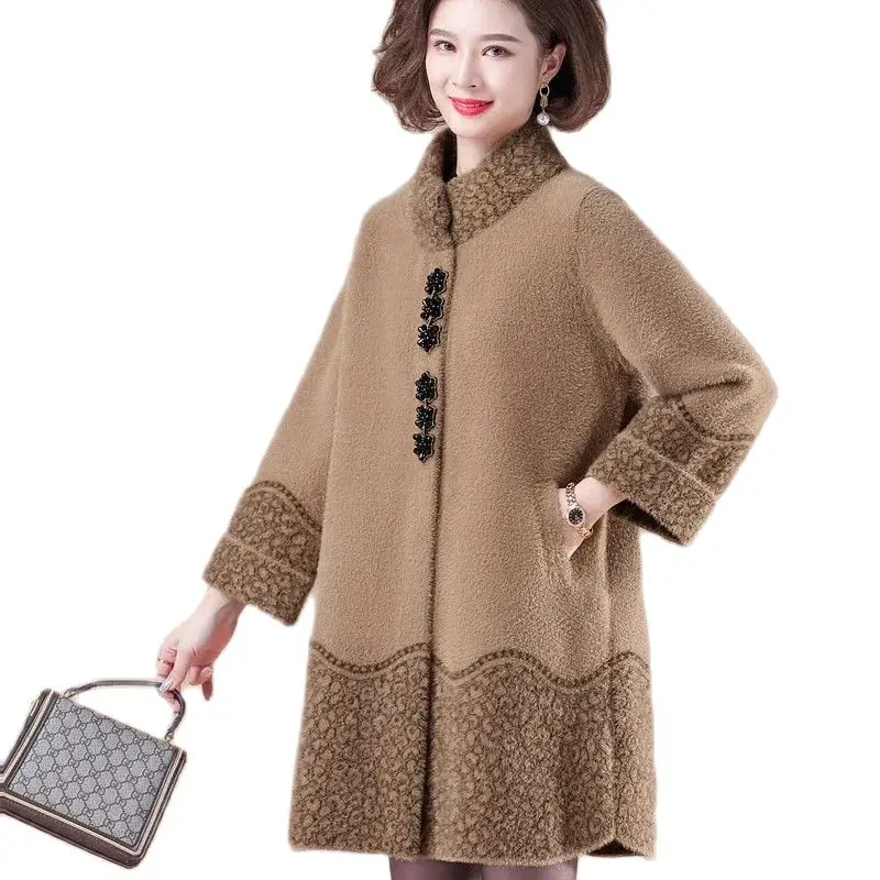 

Imitation Mink Velvet Coat Women's Jacket Middle aged Woman Woolen Overcoat Loose Large Size 5XL Wool Outcoat Female Windbreaker