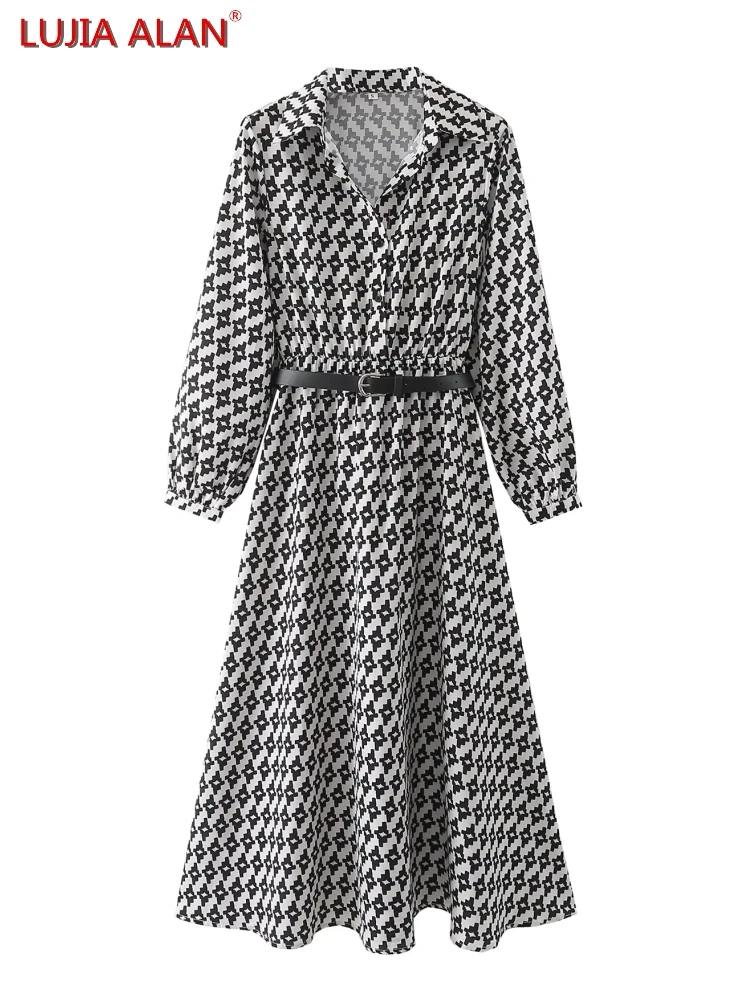 New Women's Geometric Print Turndown Collar Belt Lantern Sleeve Casual Loose Long Dress LUJIA ALAN WD925
New Women's Geometric Print Turndown Collar Belt Lantern Sleeve Casual Loose Long Dress LUJIA ALAN WD925