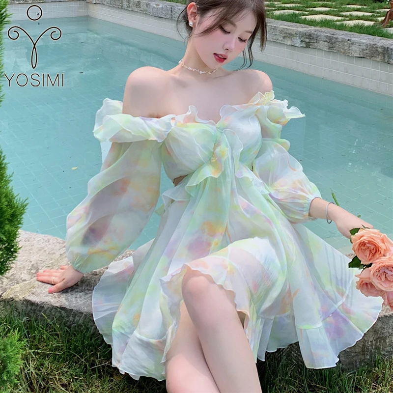 YOSIMI Print Mini Dress Women 2022 Summer Slash Neck Off The Shoulder Sexy Evening Party Dress Long Sleeve Ruffes Beach Vestidos
YOSIMI Print Mini Dress Women 2022 Summer Slash Neck Off The Shoulder Sexy Evening Party Dress Long Sleeve Ruffes Beach Vestidos