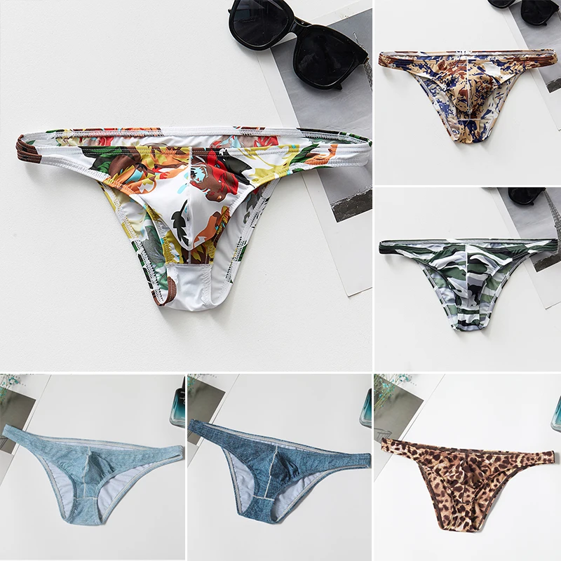 

Low-Waist Sexy Men Underwear Breathable Printed Briefs Male Underpants Cuecas Calzoncillos Briefs Bulge Pouch Bikini Jockstrap