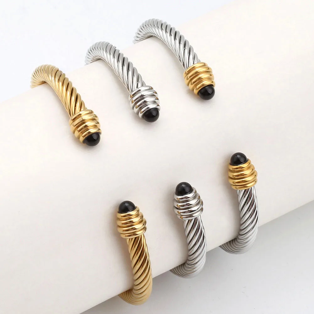 Vintage Fashion Twisted Stainless Steel Black Onyx Woman Bracelet Jewelry Prom Party Sister Bestie Gift Accessories SZ-HML002
Vintage Fashion Twisted Stainless Steel Black Onyx Woman Bracelet Jewelry Prom Party Sister Bestie Gift Accessories SZ-HML002