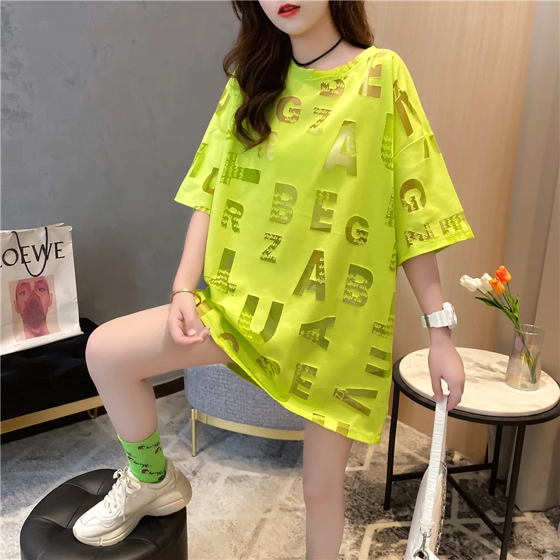Summer Yellow Pink Long T Shirt Women Full Letters Hollow Out T-Shirt Female Thin Loose Harajuku Streetwear T-shirt Sexy
Summer Yellow Pink Long T Shirt Women Full Letters Hollow Out T-Shirt Female Thin Loose Harajuku Streetwear T-shirt Sexy