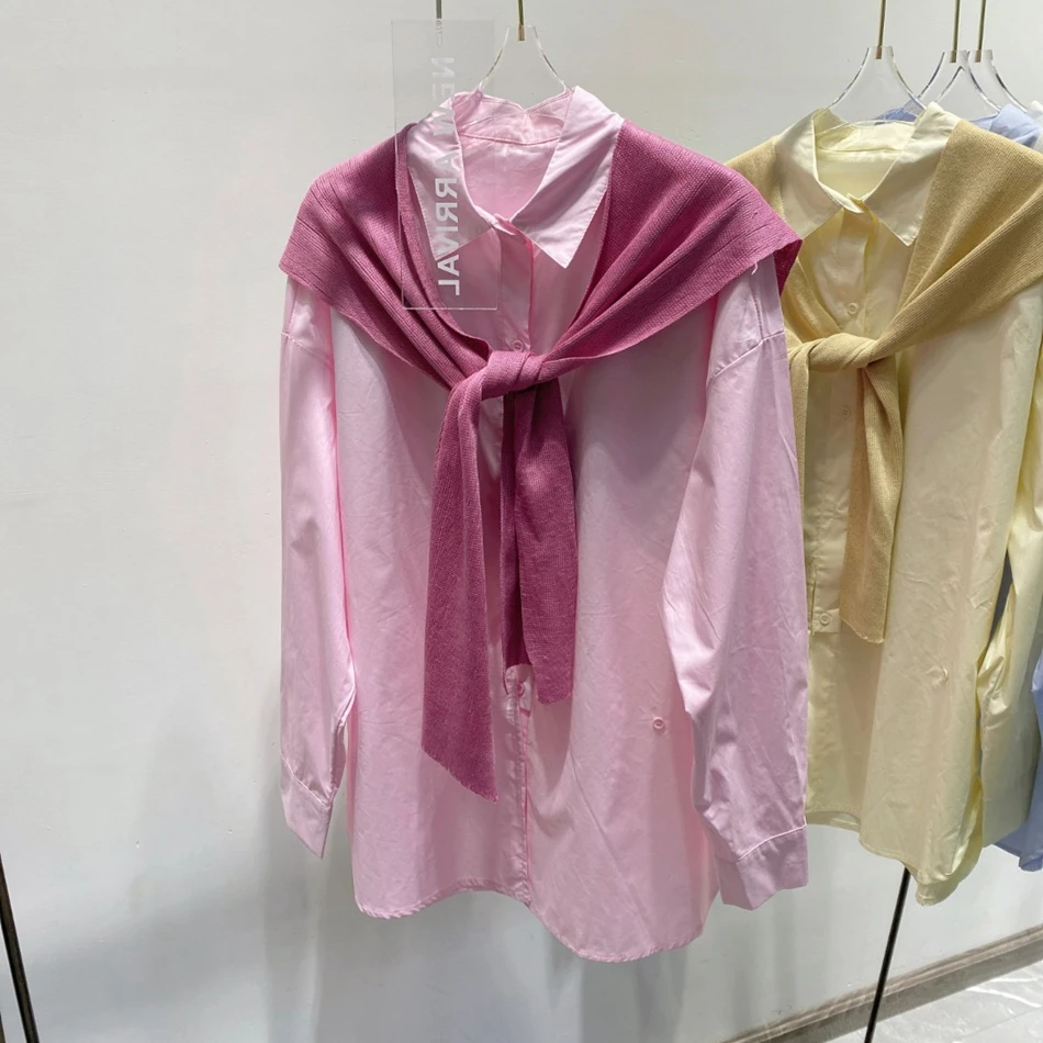 

Juice Snow 2022 Spring New Ladies Multicolor Versatile Knitted Age-Reducing Shirt Cloak Cloak Set Long Sleeve Cloak 2PCS Blouse