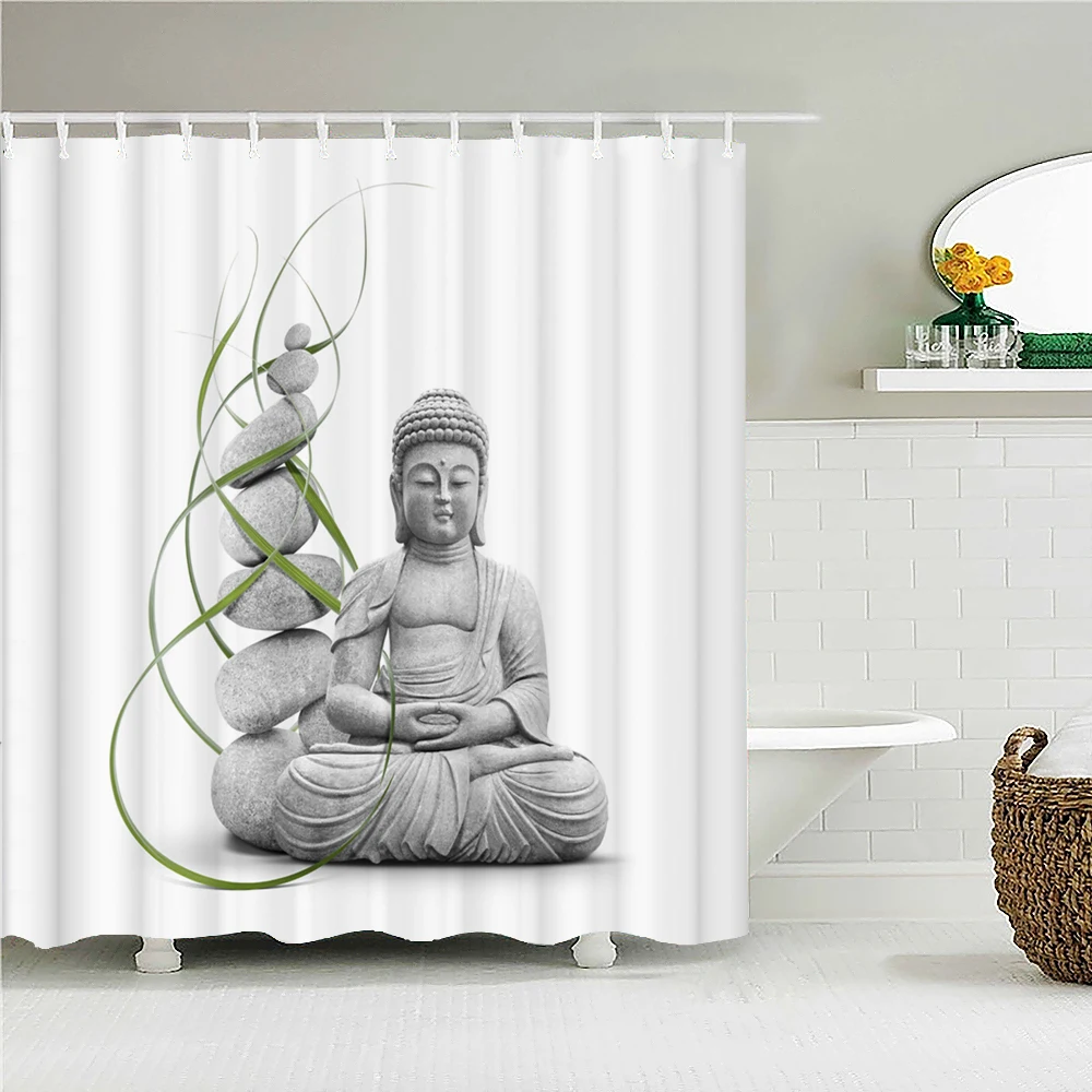 

Занавески для душа в ванную комнату, статуя Будды, бамбуковые экраны для ванной, домашний декор, водонепроницаемая ткань из полиэстера с крю...