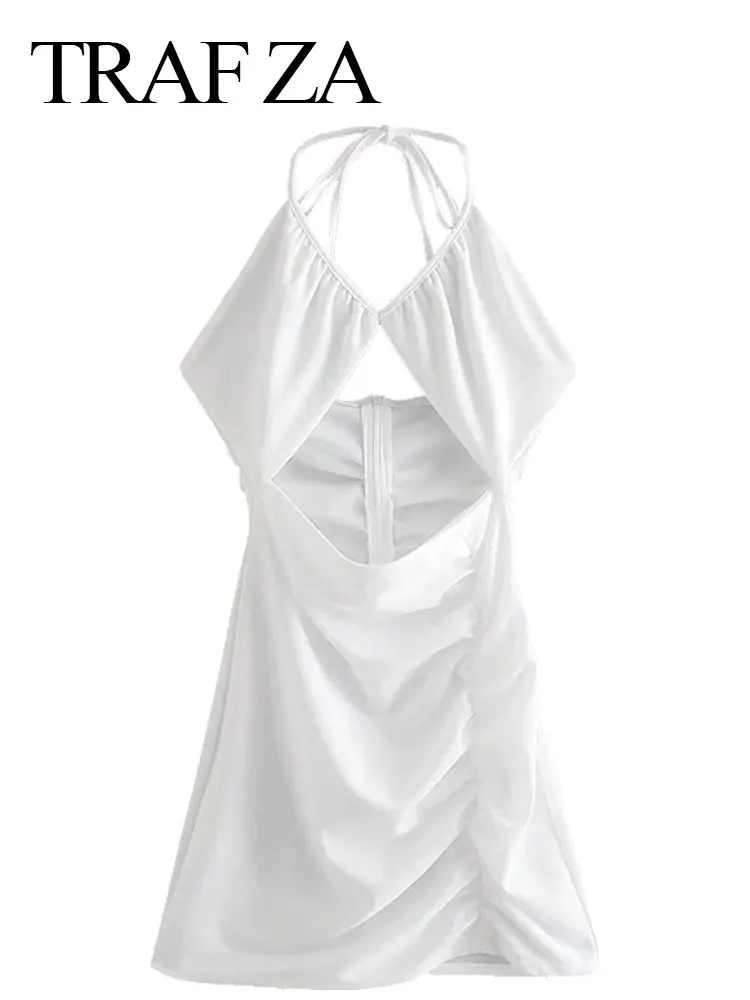 TRAF ZA New Pure White Low Cut Lace Up Halter Sexy Elegant Hollow Out Women's Dress Show Waist Smocked Tight Mini Lady Dress
TRAF ZA New Pure White Low Cut Lace Up Halter Sexy Elegant Hollow Out Women's Dress Show Waist Smocked Tight Mini Lady Dress
