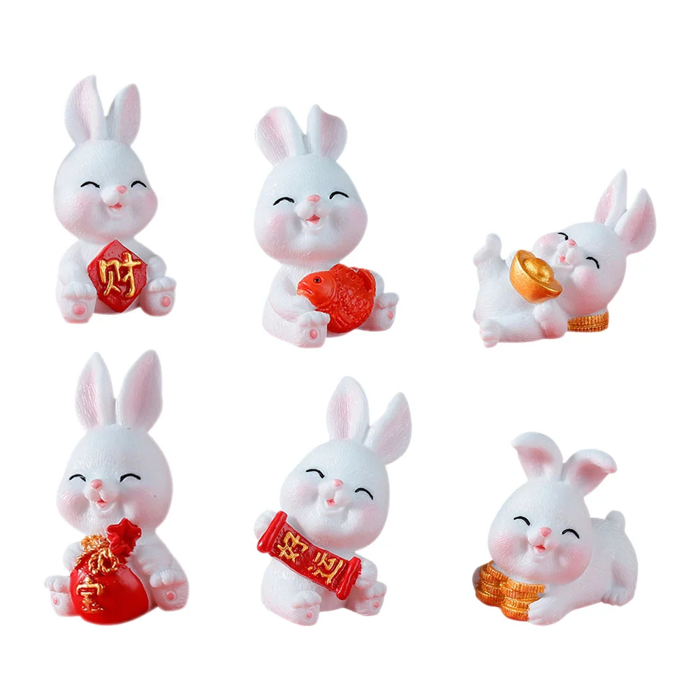 

Bunny Rabbit Miniature Figurines Figurine Decor Micro Garden Landscape Mini Tiny Statues Animal Chinese Ornaments Zodiac