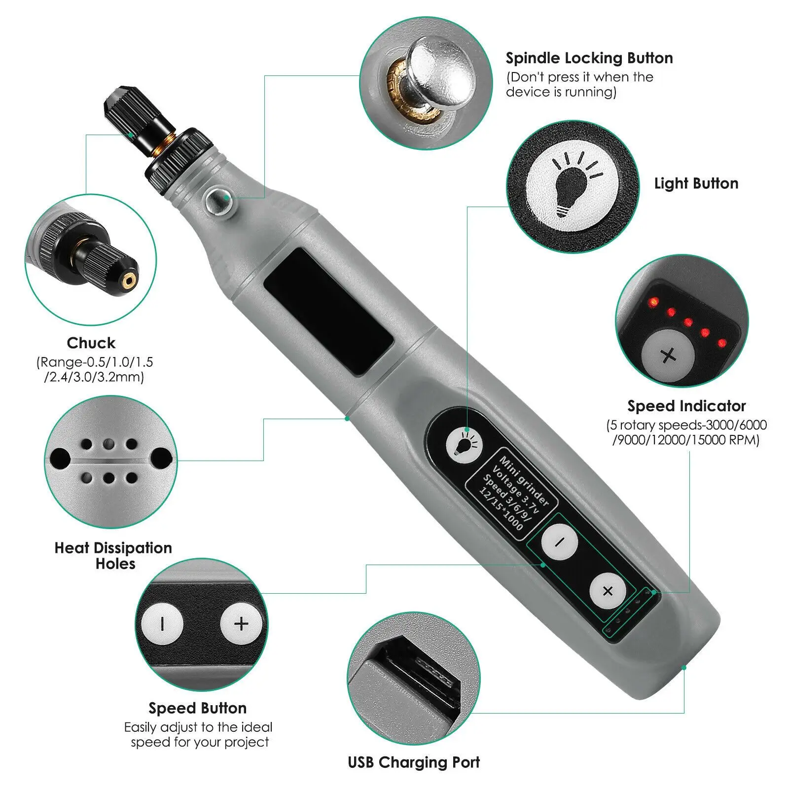 Электрическая мини-шлифовальная машинка, 5 скоростей, 12 В, 3000/6000/9000 об./мин
Электрическая мини-шлифовальная машинка, 5 скоростей, 12 В, 3000/6000/9000 об./мин