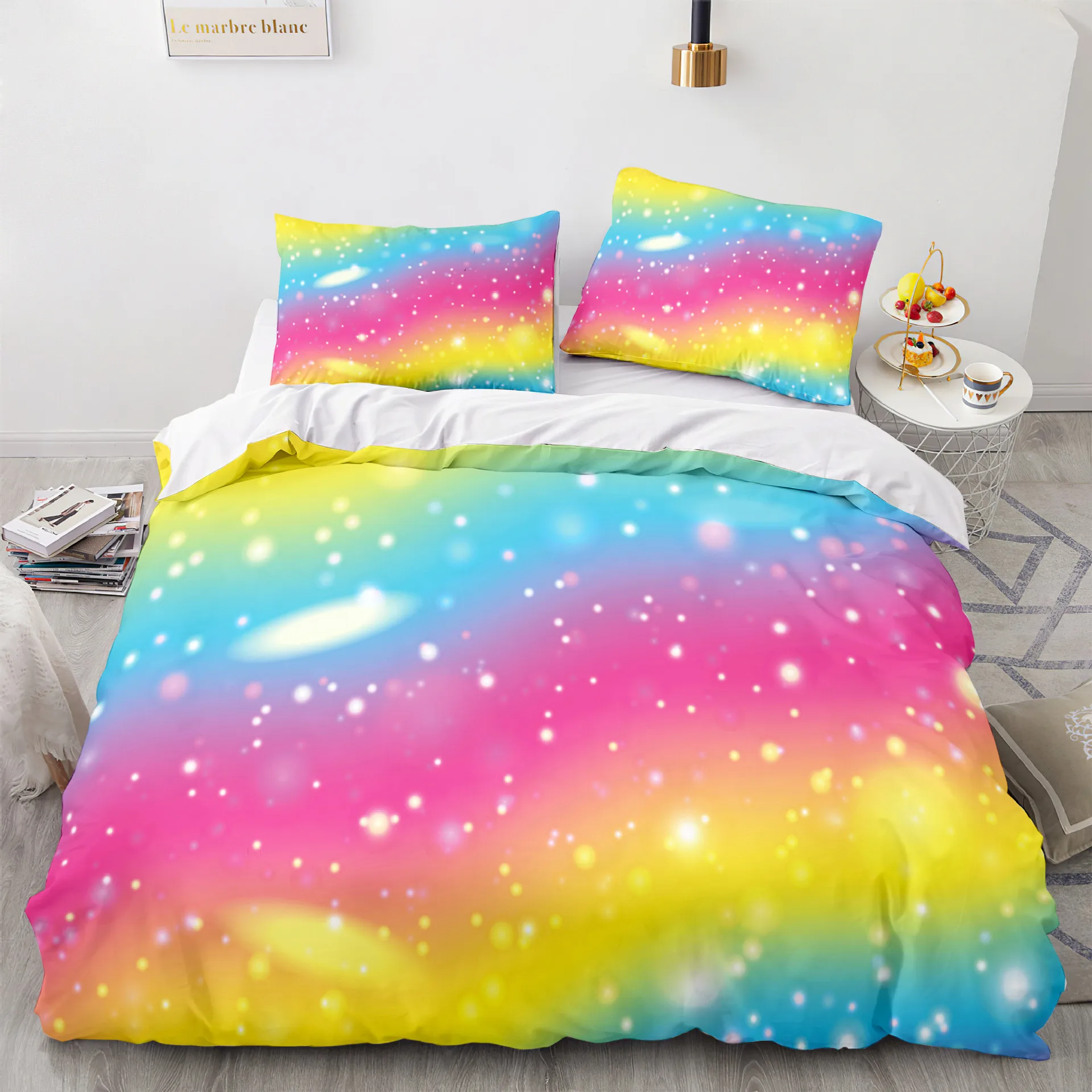 

Rainbow Duvet Cover Beautiful Colorful Glitter for Kids Girls Shining Abstract Art Theme for Bedroom Decorations Queen King Size