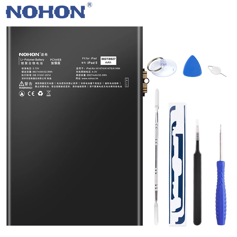 

Nohon Battery For Apple iPad 5 Air iPad5 Battery Replacement A1484 A1474 A1475 8927mAh Polymer Lithium Li-ion Tablet Batarya