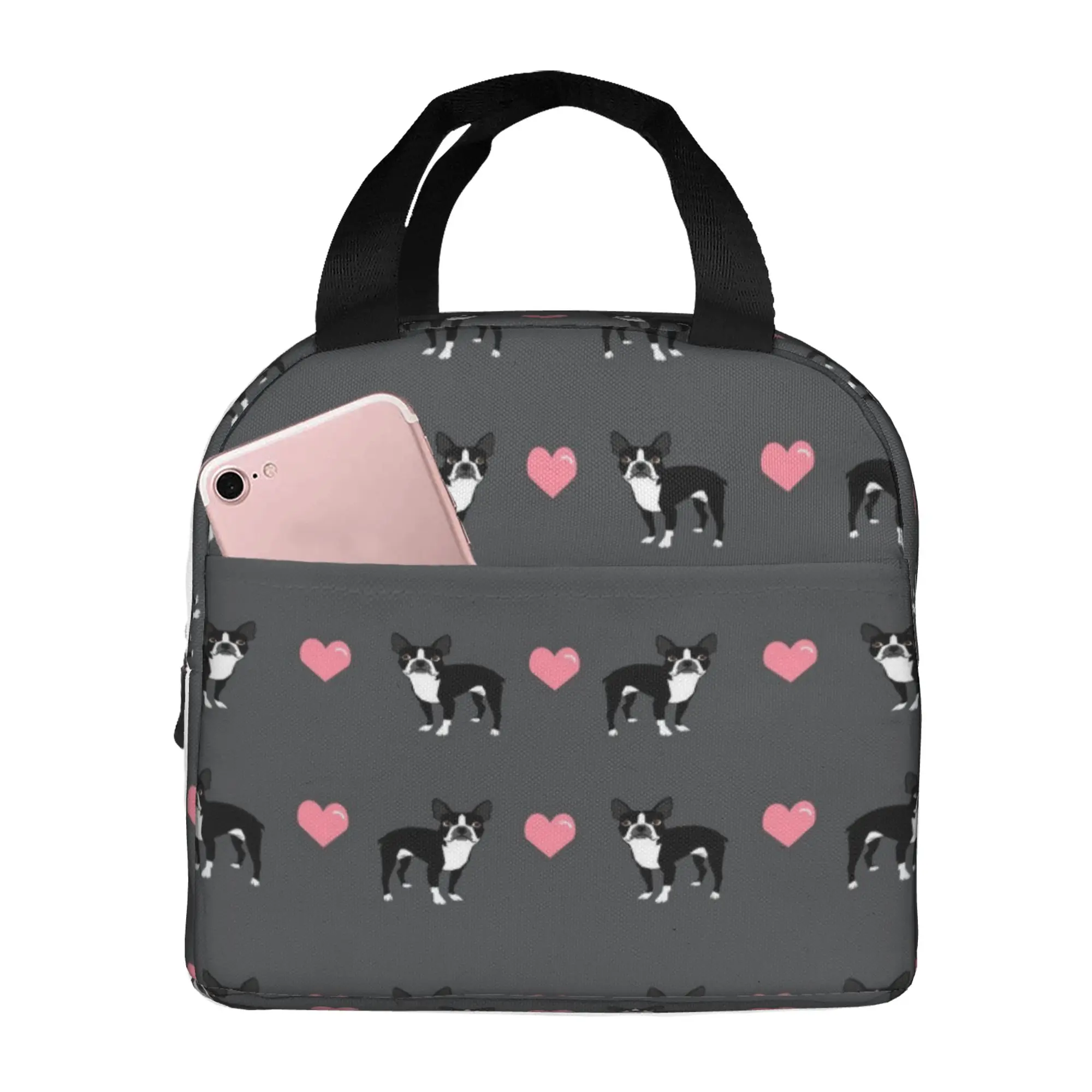 

Сумка для ланча Boston Terrier с сердечками Love, изолированная многофункциональная сумка-тоут для ланча, многоразовая Термосумка-холодильник