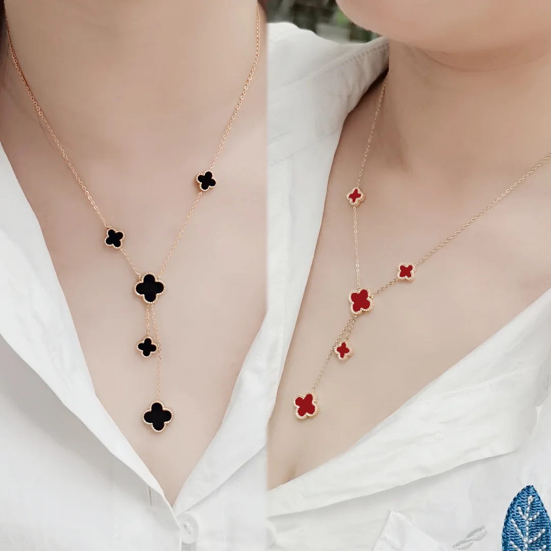 Double sided four leaf grass tassel titanium steel necklace for women 18k titanium steel colorfast necklace
Double sided four leaf grass tassel titanium steel necklace for women 18k titanium steel colorfast necklace