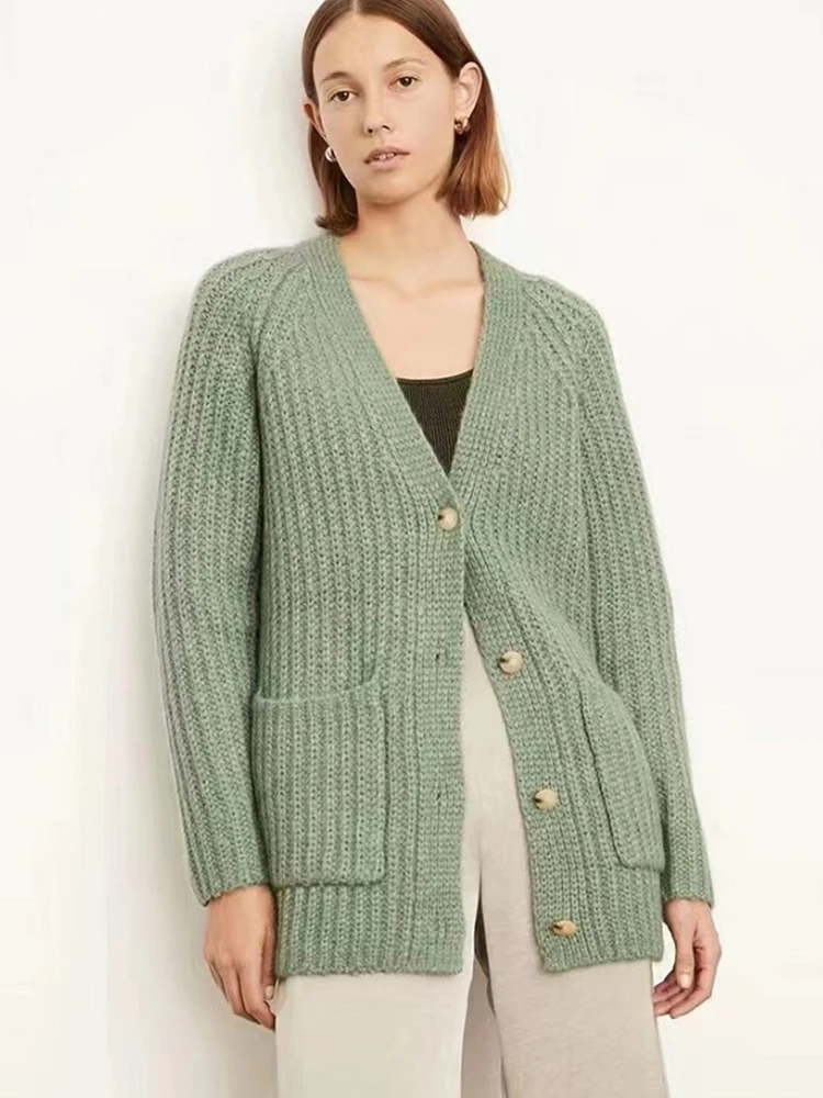 Женский однобортный Кардиган TIGENA, простой однотонный вязаный жакет с V-образным вырезом и длинным рукавом, Осень-зима 2022
Женский однобортный Кардиган TIGENA, простой однотонный вязаный жакет с V-образным вырезом и длинным рукавом, Осень-зима 2022