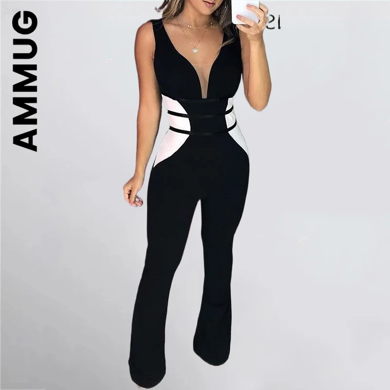 Ammug 2022 Mesh Insert Contrast Color Jumpsuits Office Lady For Women 
Ammug 2022 Mesh Insert Contrast Color Jumpsuits Office Lady For Women