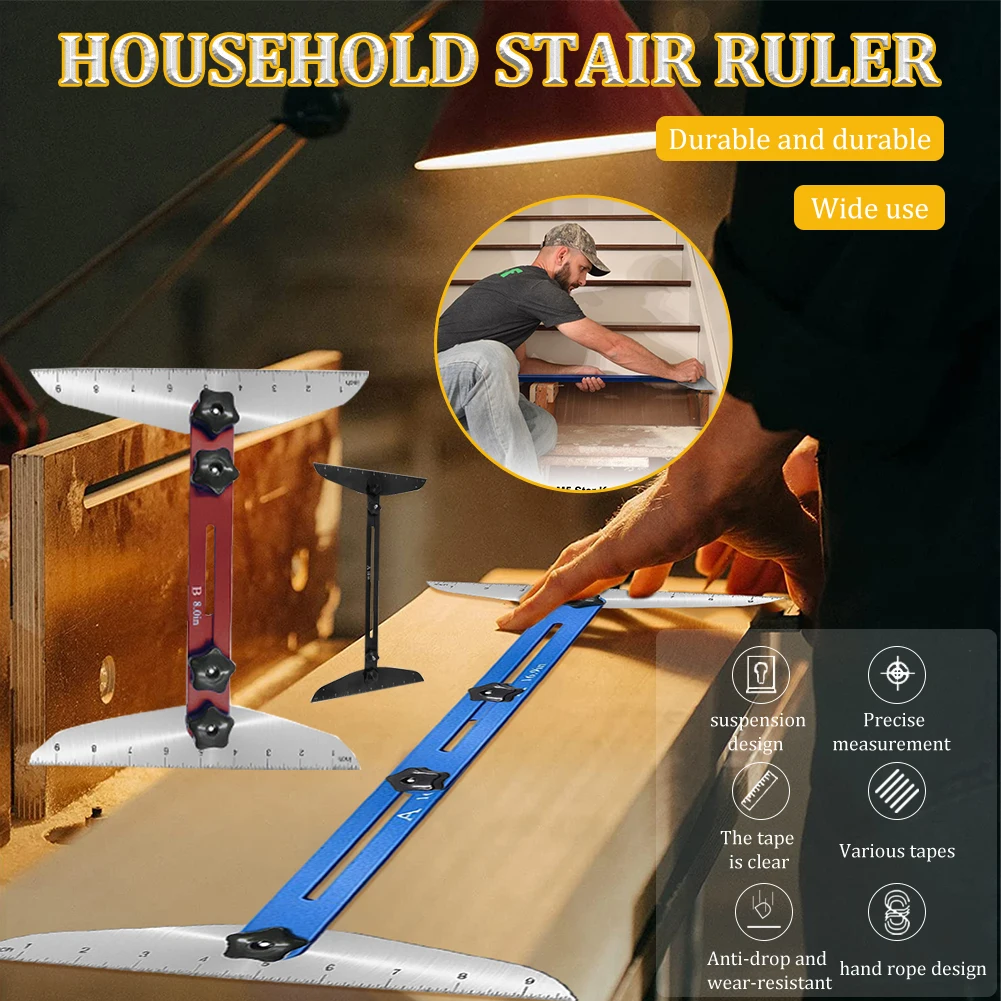 Stair Treads Gauge Template Tool Measuring Stair Tool Adjustable Multi-function Stair Ruler for Risers Shelves Cutting Drywall
Stair Treads Gauge Template Tool Measuring Stair Tool Adjustable Multi-function Stair Ruler for Risers Shelves Cutting Drywall