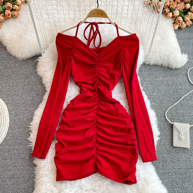 Spring Sexy Black/Red Sexy Halter Draped Sheath Dress Women Elegant V-Neck Long Sleeve Bodycon Party Robe Female New Fashion
Spring Sexy Black/Red Sexy Halter Draped Sheath Dress Women Elegant V-Neck Long Sleeve Bodycon Party Robe Female New Fashion