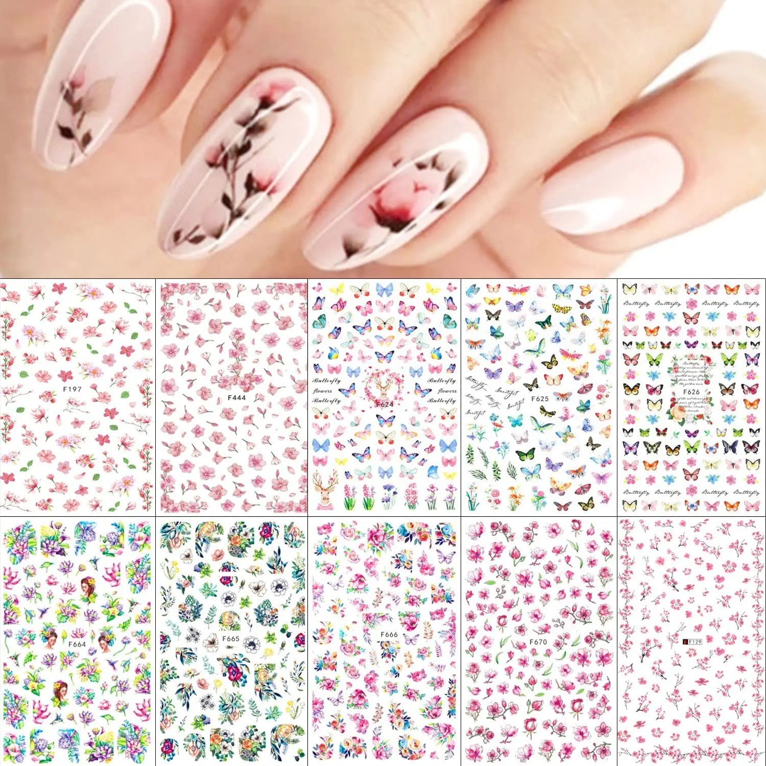 JOEEE 10 Sheets Butterfly Flowers Nail Art Stickers Decals 3D Self-Adhesive Design Manicure Tips Nail Decoration
JOEEE 10 Sheets Butterfly Flowers Nail Art Stickers Decals 3D Self-Adhesive Design Manicure Tips Nail Decoration