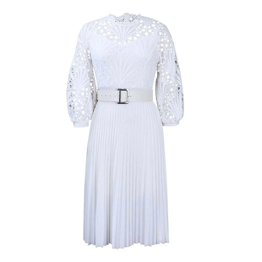 Chic White Pleated Dress Hollow Out Lace Midi Dresses Puff Sleeve Spring Summer Big Size Elegant Fashion Party Birthday Gowns
Chic White Pleated Dress Hollow Out Lace Midi Dresses Puff Sleeve Spring Summer Big Size Elegant Fashion Party Birthday Gowns