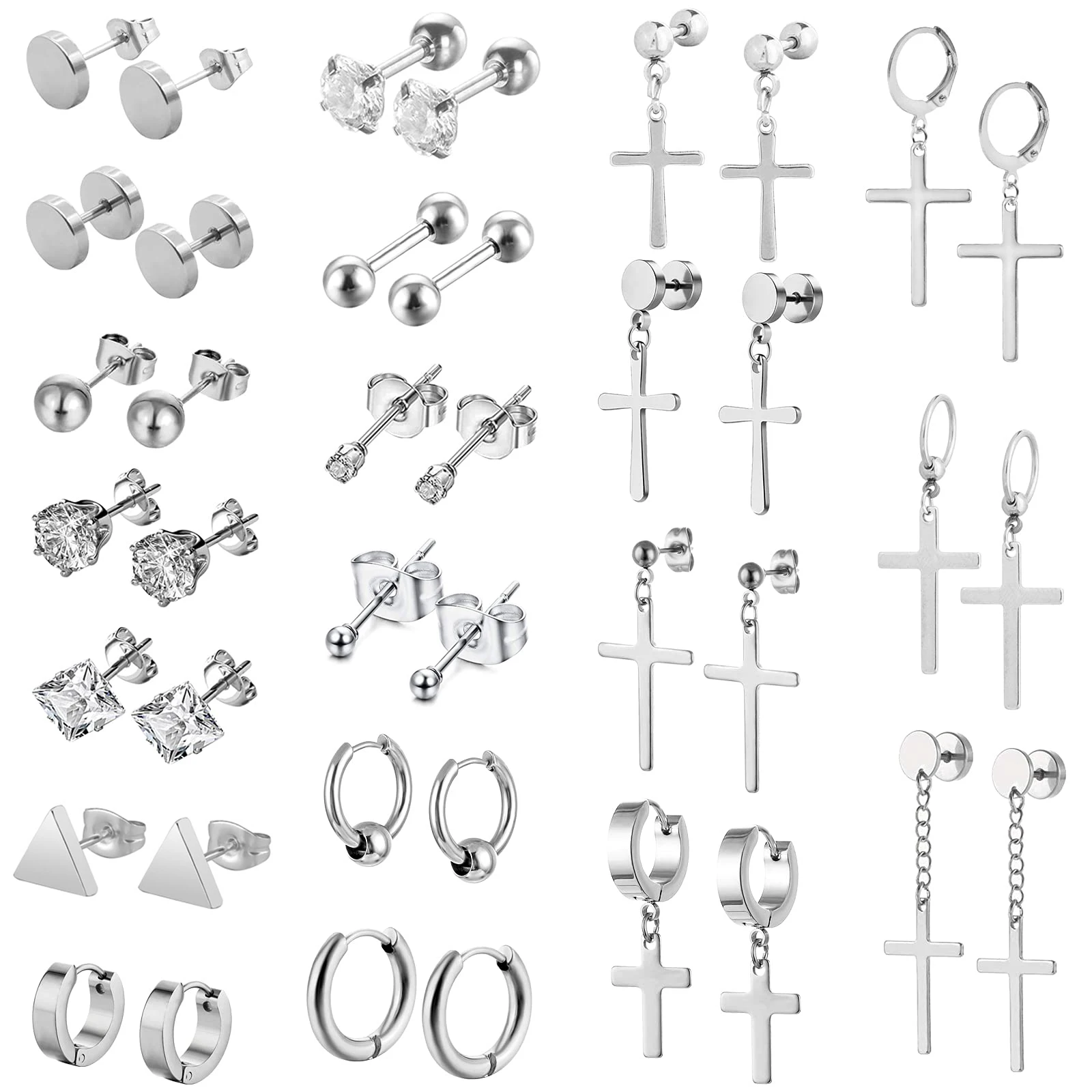 1 pair Punk Silver Multiple Styles Stainless Steel Stud Earrings For Men and Women Gothic Street Pop Hip Hop Ear Jewelry
1 pair Punk Silver Multiple Styles Stainless Steel Stud Earrings For Men and Women Gothic Street Pop Hip Hop Ear Jewelry