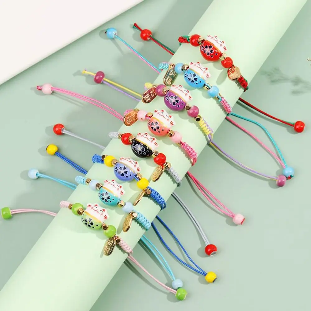 

1PC Lucky Cat Bracelet Handmade Colorful Rope Couple Bangles For Women Girls Fashion Birthday Gifts Charm Tassel Maneki Neko