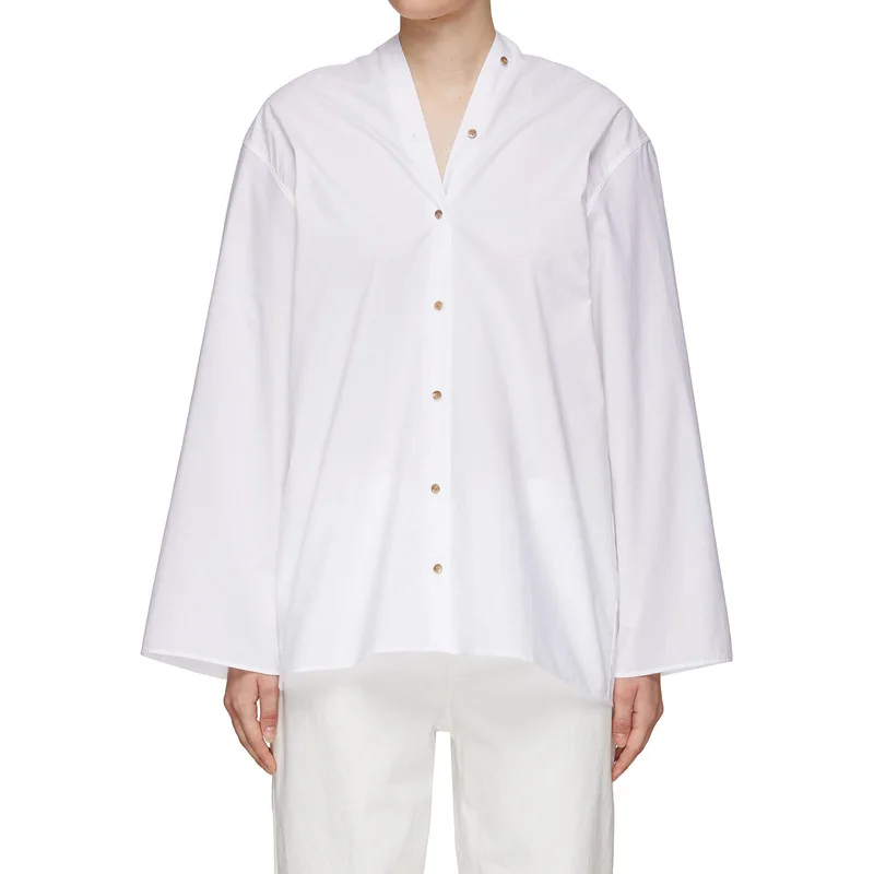 Ladies V-neck Shoulder Off Long Sleeve Shirt 2022 Early Autumn New Women's Cotton White Loose Single Breasted Blouse
Ladies V-neck Shoulder Off Long Sleeve Shirt 2022 Early Autumn New Women's Cotton White Loose Single Breasted Blouse