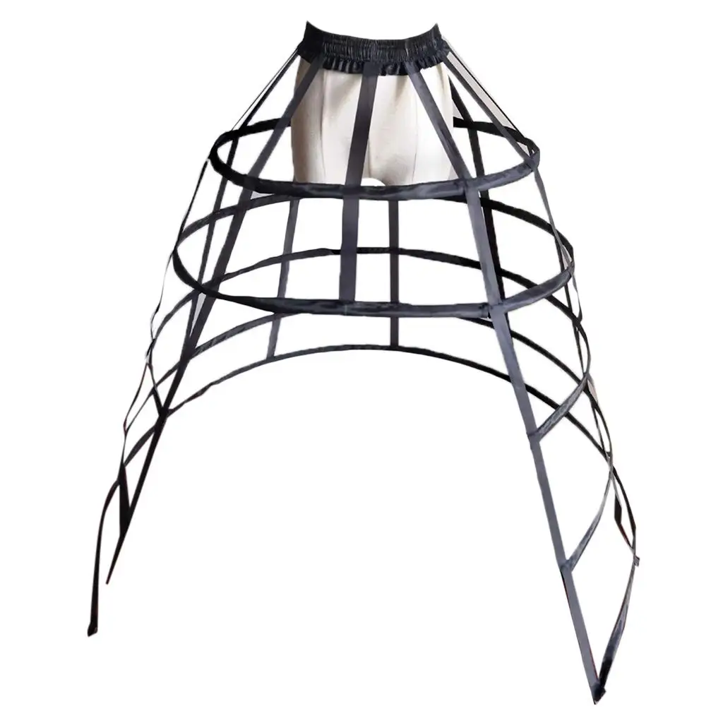 

Women 5 Hoops Skirt Pannier Petticoat Hollow Bird Cage Cutout Crinoline Underskirt Ruffles Elastic Waist Lolita Bustle 2024