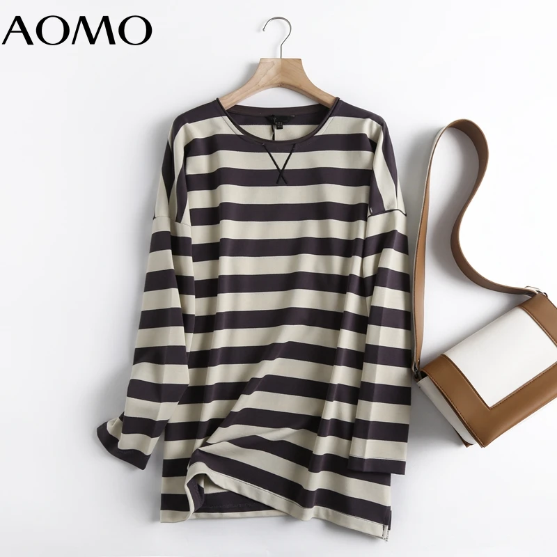 AOMO Women High Quality Striped Print Sweatshirts Oversize Long Sleeve O Neck Loose Pullovers Female Tops 6D42A
AOMO Women High Quality Striped Print Sweatshirts Oversize Long Sleeve O Neck Loose Pullovers Female Tops 6D42A